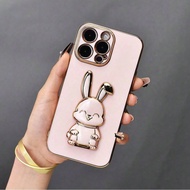 1 Ốp điện thoại chống'sốc hình thỏ tai cụp có chân đế gập mạ điện cho iPhone 16/16Pro/16ProMax, Gala