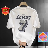 Baju T - Shirt Lelaki Katun Kendor, Percetakan Nombor 7 & Huruf "Lane7" Trendy