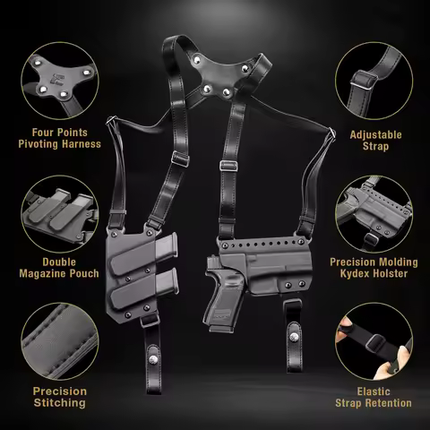 For Glock 17/19, Gun&Flower ,Shoulder Premium Leather & Kydex Concealed Carry Glock 17/19 Holder Wit