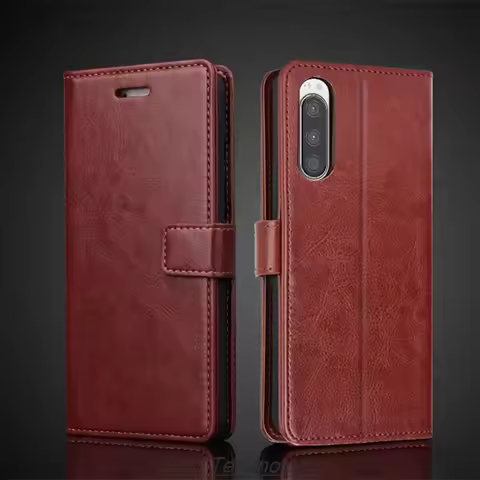 Card Holder Cover Case for Sony Xperia 5 J8210 J8270 J9210 J9260 Pu Leather Flip Cover Retro Wallet 