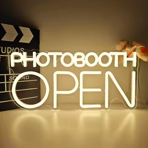 Photobooth Open Neon Sign for Wall Deco for Wedding Guestbook Open Engagement Party Business Recepti