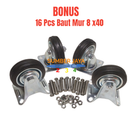 RODA TROLLEY 3 INCH 1 SET ISI 4 BONUS BAUT MUR / RODA 3 INCH SATU SET 2 HIDUP 2 MATI BONUS BAUT MUR