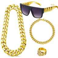 80s/90s rapper costume Hip Hop Costume Kit Metal Chain Flat Top Sunglasses Rapper Big Links Chain Ne