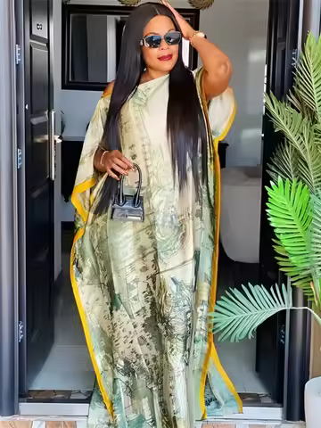 2025 Summer New Casual Elegant Flore Print Long Skirt with Scarf Malaysia loose fitting robes Cool M