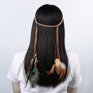 GHGl ️ Indian Pendant Peacock Feather Bohemian Style Feather Headband Gypsy Hair Accessories Feather