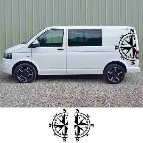 2PCS Car Side Body Stickers Auto Body Vinyl Compass Decals Accessories For Volkswagen VW Multivan Tr