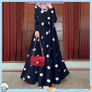 Retro Polka dots Pop Yeh Yeh Saloma Dress Women Muslim Elegant Casual Full Sleeve Dress Polkadot Mus