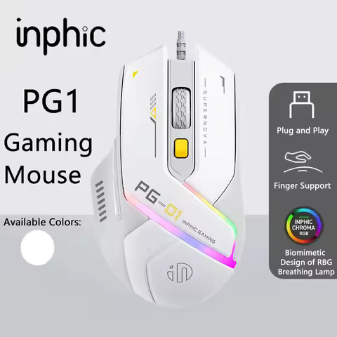 Inphic PG1 Wired Office/Gaming Mouse With 12 RGB Lighting Effects And 12800DPI Suitable For Desktop 