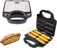 Electric Breakfast Maker, Large Stainless Steel Corn Dog Maker with 6 Pcs Hotdogs, Barbecue Sausage Machine Auto Control, Non Stick Plate LEOWE
