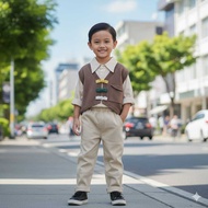 KEMEJA DBOX 3IN1 COLORFUL BUTTON KNIT VEST SET FOR BOYS AGED 6 MONTHS-5 YEARS NEWEST SHIRT UNDERWEAR