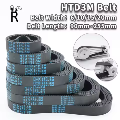 HTD3M Timing Belt Length 90mm to 255mm 3M Belt Width 6mm 10mm Synchronous Belt 3M Closed Loop Rubber