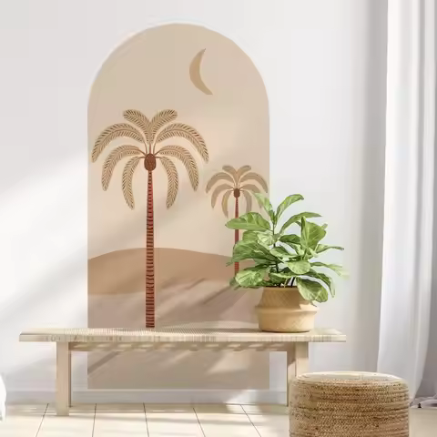 Bohemian Geometric Beauty Art Sunrise Coconut Arch Wall Sticker Vinyl Landscape Wallpaper for Living