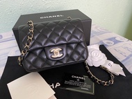 Chanel Black Lambskin Classic Flap Mini Square Bag