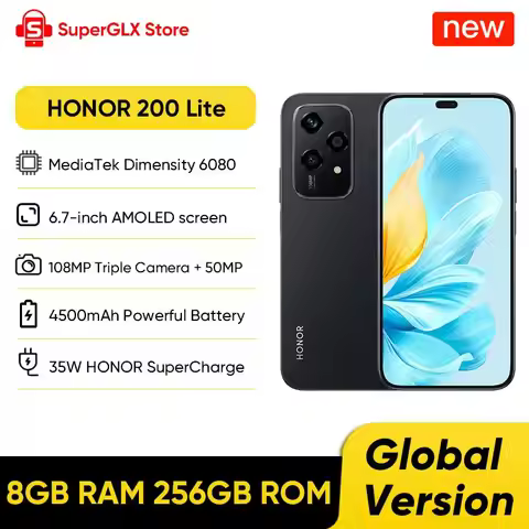 Global Version HONOR 200 Lite 5G Smartphone Mediatek Dimensity 6080 6.7" 90Hz AMOLED Display 108MP M
