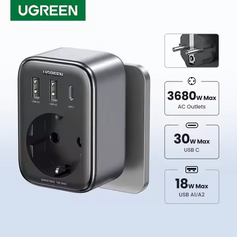 UGREEN 30W GaN PD Charger With AC Outlets Mobile Phone Charger for iPhone 17 16 Xiaomi USB Wall Mult