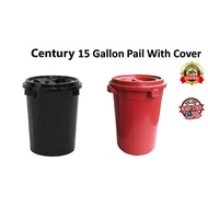 Century 15 Gallon Pail With Cover / Big Dustbin/Tong Sampah Hitam Bucket / Bakul /Bekas Air Plastik
