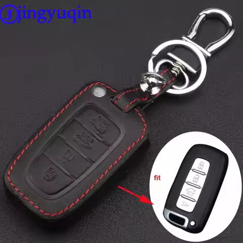 jingyuqin Remote 4button Leather Car Key Cover Case For Hyundai Long Move IX35 Sonata 8 For Kia Chi 