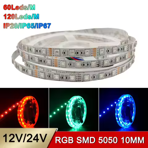 High Brightness IP67 5M/Roll RGB SMD5050 12V/24V 10mm 5050 SMD RGB Led Strip Light