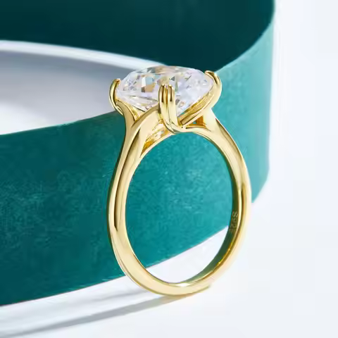DEZO 5ct Cushion Cut Moissanite Engagement Ring for Women 14k Yellow Gold Plated 925 Sterling Silver