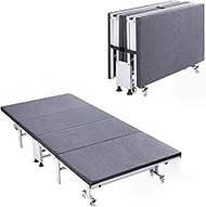 MAXYOYO Folding Day Bed with Trundle and Mattress, Rollaway Bed Cot Size Daybed for Adults, Portable Foldable Guest Bed, Medium Soft and High Support Mattress, Ultra Steady Frame with Max 650lbs Load