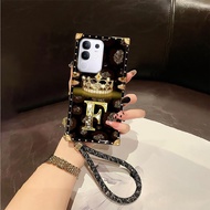 เคสสำหรับ VIVO Y29 Vivo Vy29 4G เคสโทรศัพท์แฟชั่นตัวอักษร D EF ลวดลายพิมพ์มงกุฎพร้อมเชือกคล้องมือฝาค