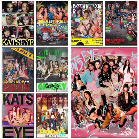 Hot Music Band K-KATSEYE Poster Self-adhesive Wall Mural Art Waterproof Sticker For Bar Room Decor H