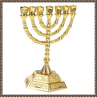 B4(JPTZ) Golden Jewish Candle-Holders Religions Candelabra Hanukkah Candlesticks 7 Branch