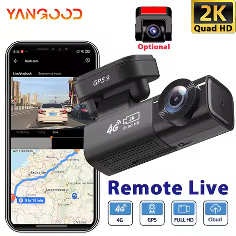 Yangood 4G Dashcam Cloud storage Front 2K Rear 1080P Camera GPS Temote Positioning 24H Mobile phone 
