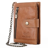 Royal Bagger RFID Block Short Wallets for Men with Chain Strap Male Wallet Genuine Cow Leather Purse