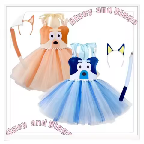 Bluey Party Dress Up Halloween Costume Cosplay Set Stage Performance Dog Costume Bingo Mesh Skirt Bl
