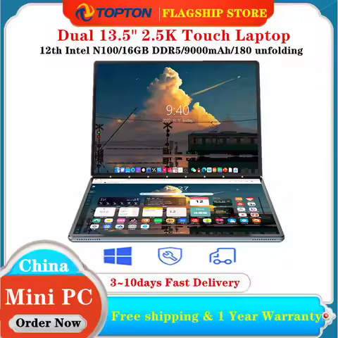 13.5 Inch Topton L13 12th Gen Intel N100 2 Screen Laptop Dual 2.5K Touch IPS 16G DDR5 Windows 11 Not