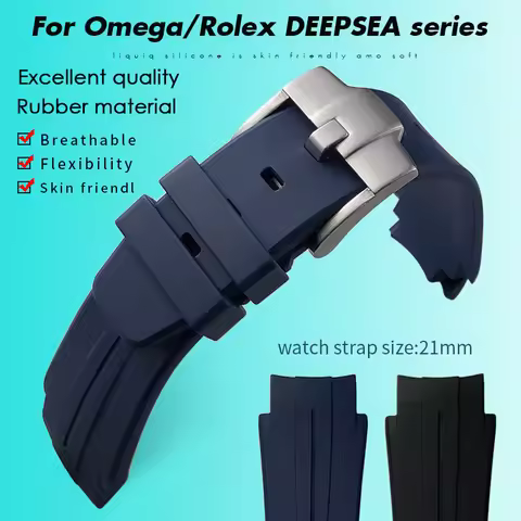 21mm New Black Blue Rubber Watchband Fit for Rolex Submariner DEEPSEA 116660 Waterproof Silicone Wat