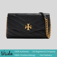 TORY BURCH Kira Chevron Chain Wallet Black Gold Tone Hardware 90343