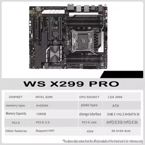 WS X299 PRO For ASUS Workstation Motherboard 2066 ATX With DDR4 4133MHz Dual M.2 And M.2 Heatsinks U