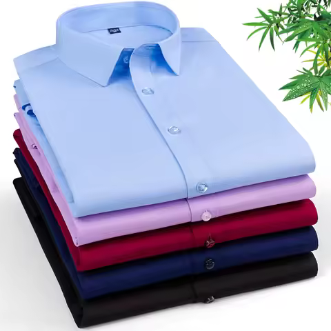 8XL Superfine Denier Bamboo Fiber Micro Elastic Formal Shirts for Men Plus Large Size Casual Slim Fi