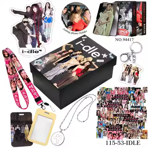 Kpop GIDLE Gift Box YUQI Small Gift Box Lomo Card Zinc Alloy Necklace Card Set Pendant Stationery Se