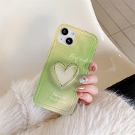 เคส สําหรับ iPhone 11 13 14 12 Pro Max 7 8 SE Plus XR X XS 6 เคสไอโฟน สีเขียว เคสโทรศัพท์มือถือ รัก เคสโทรศัพท์ เคสใส