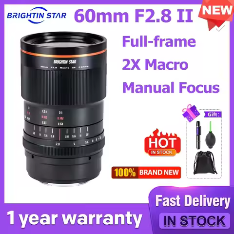 Brightin Star 60mm F2.8 II Super Macro 2:1 Magnification Macro Lens for Sony E Nikon Z Fuji X for Ca