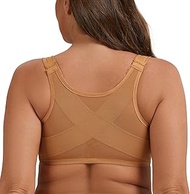Women's Front Closure Bra with Posture Correction Bra Large Breasts Strong Hold with Underwire, taup