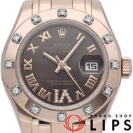 二手勞力士 Datejust 29 Pearlmaster 腕錶，鑲鑽錶圈和 VI 鑽錶盤，DateJust Pearlmaster 80315，18Kブラウン飾面，狀況極佳。