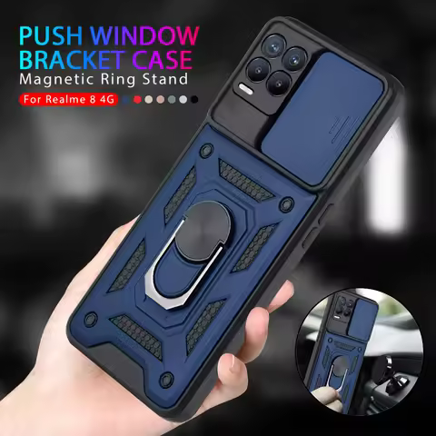 Shockproof Stand Ring Case For Realme 8 Pro Case Push Pull Camera Protection Cover For OPPO Reno 6 Z