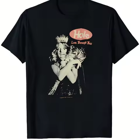 Hole Retro Grunge T-Shirt Courtney Love Graphic Logo Distressed Album Cover Print with Lyrics Collec