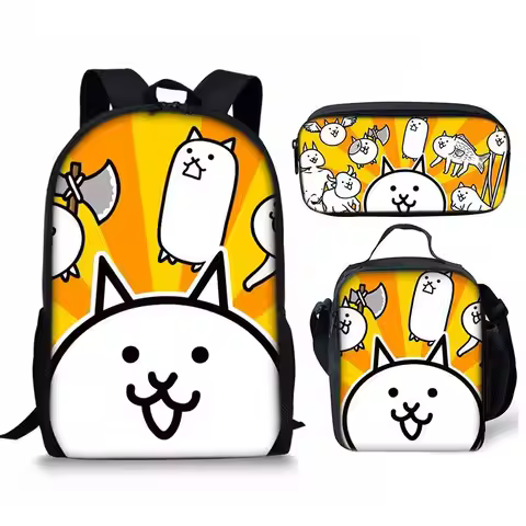 The Battle Cats Three Piece Set Student Backpack Pen Bag Meal Pack Three Piece Set
