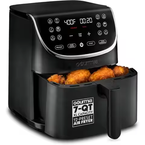7 Qt Large Capacity Air Fryer with 360 Circulation Technology Digital Display Featuring 12 Preset Fu