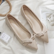 Spring 2026 Womens Flat Knot Bean Shoes Butterfly Knot Single Shoes Non-Slip Rubber Sole Korean Styl
