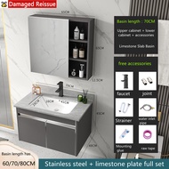 kingdom Stainless Steel Grey White Stone Slab Basin Mirror Basin with Bathroom Bedroom Combination Mirror Cabinet Set Mirror Cabinet + Washbasin Cabinet Washbasin Large Storage Mirror Cabinet Counter