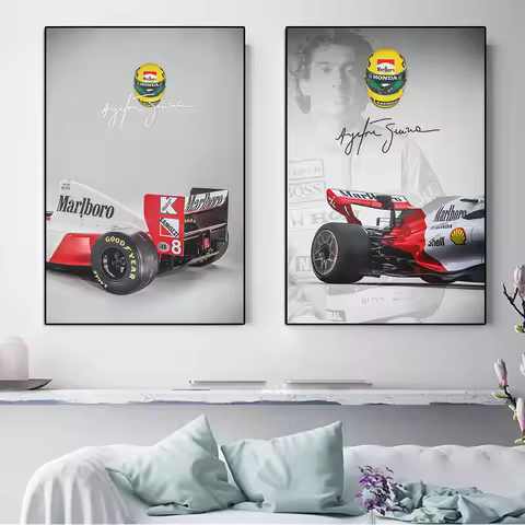 Formula Grand Prix Legend Racing Driver Ayrton Senna Portrait Canvas Painting Race Car Poster Print 