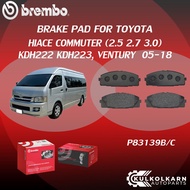 "ผ้าเบรคหน้า BREMBO HIACE COMMUTER  เครื่อง (2.5 2.7 3.0) KDH222  KDH223 VENTURY ปี05-18 (F)P83 139B