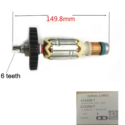 AC 220V 6-Teeth Drive Shaft Armature Rotor for Makita 515359-7 HR2600 HR2601 HR2610 HR2611F HR2611FT