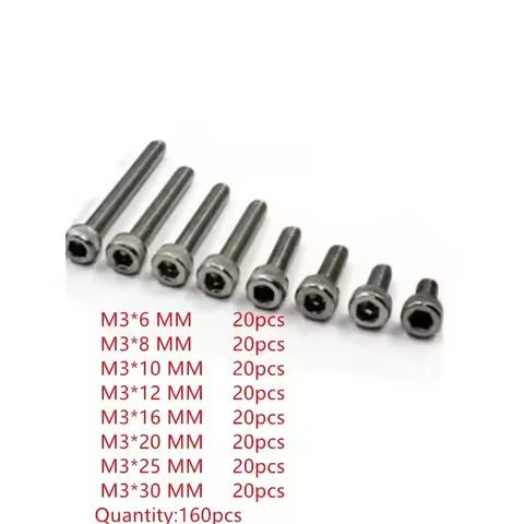 160pc M3 Stainless Steel Screws Allen Hex Socket Head Screw Bolt Fastener M3*6mm/8mm/10mm/12mm/16mm/